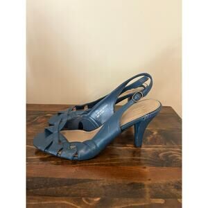 Womens 11 Cato Blue Strappy Sling Back Heels GUC